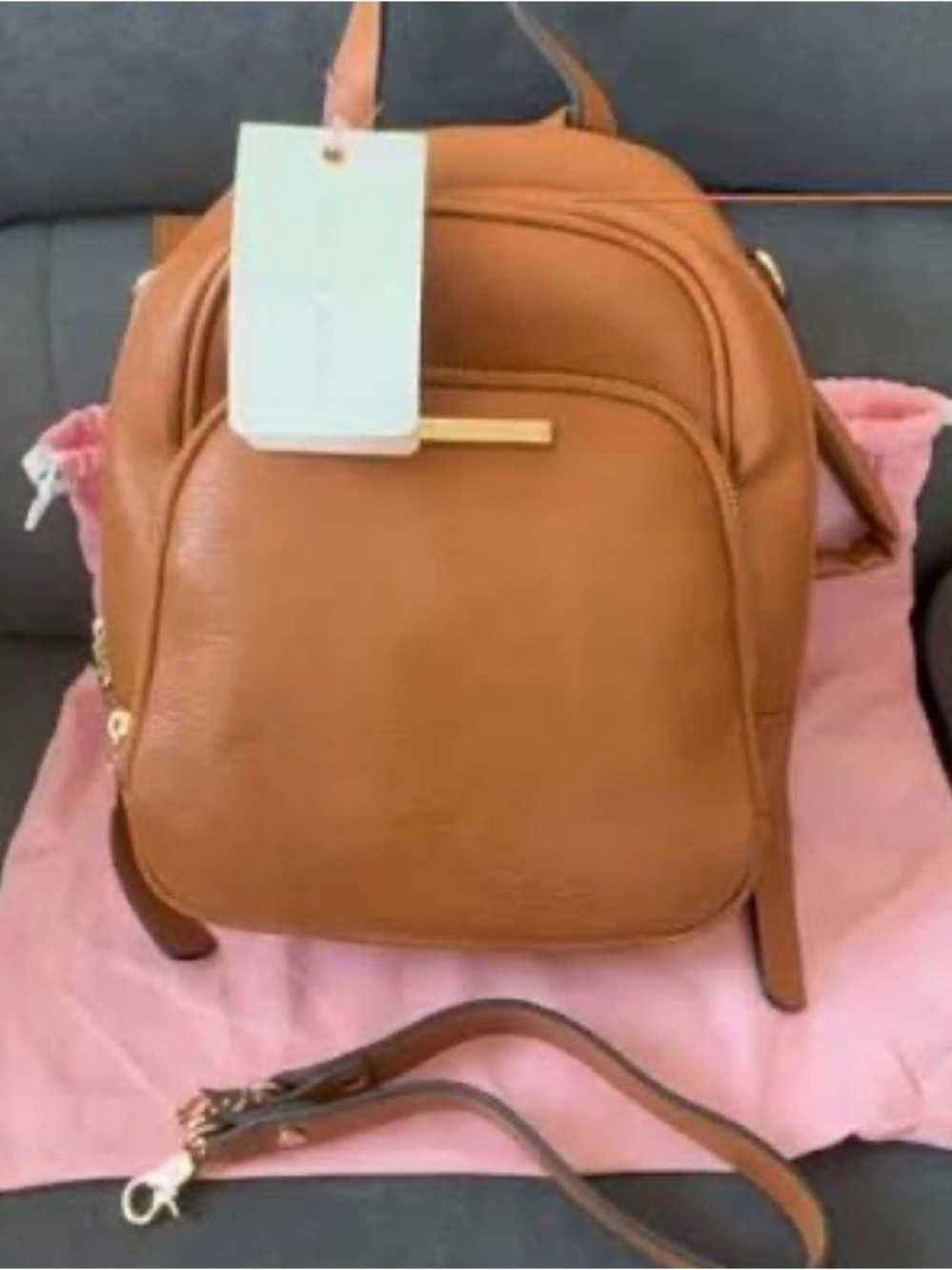 Poppy & Peonies Cognac Leather Mini Backpack